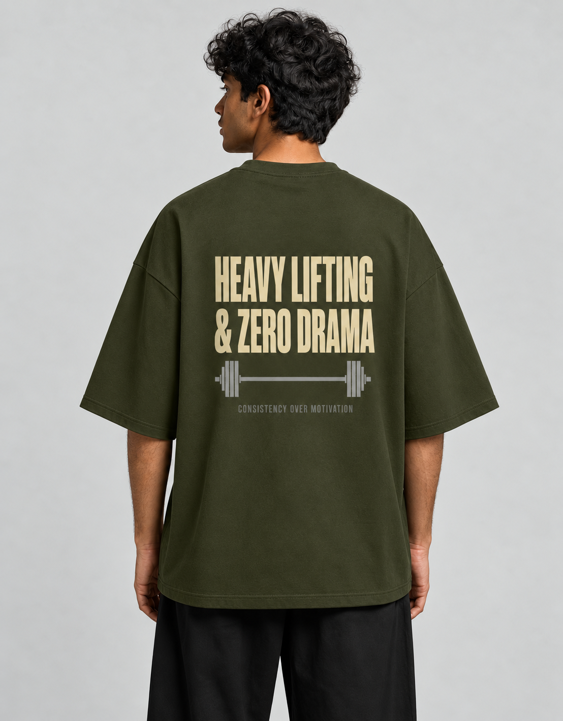 Heavy Lifting Club oversized T-shirt — Olive Green, view 2