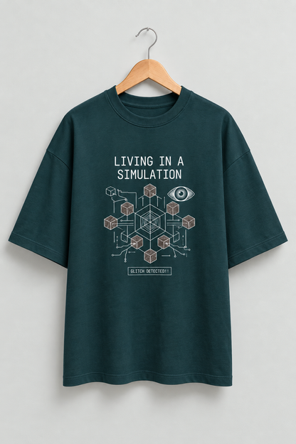 Living in a Simulation oversized T-shirt — Petrol Blue, view 1