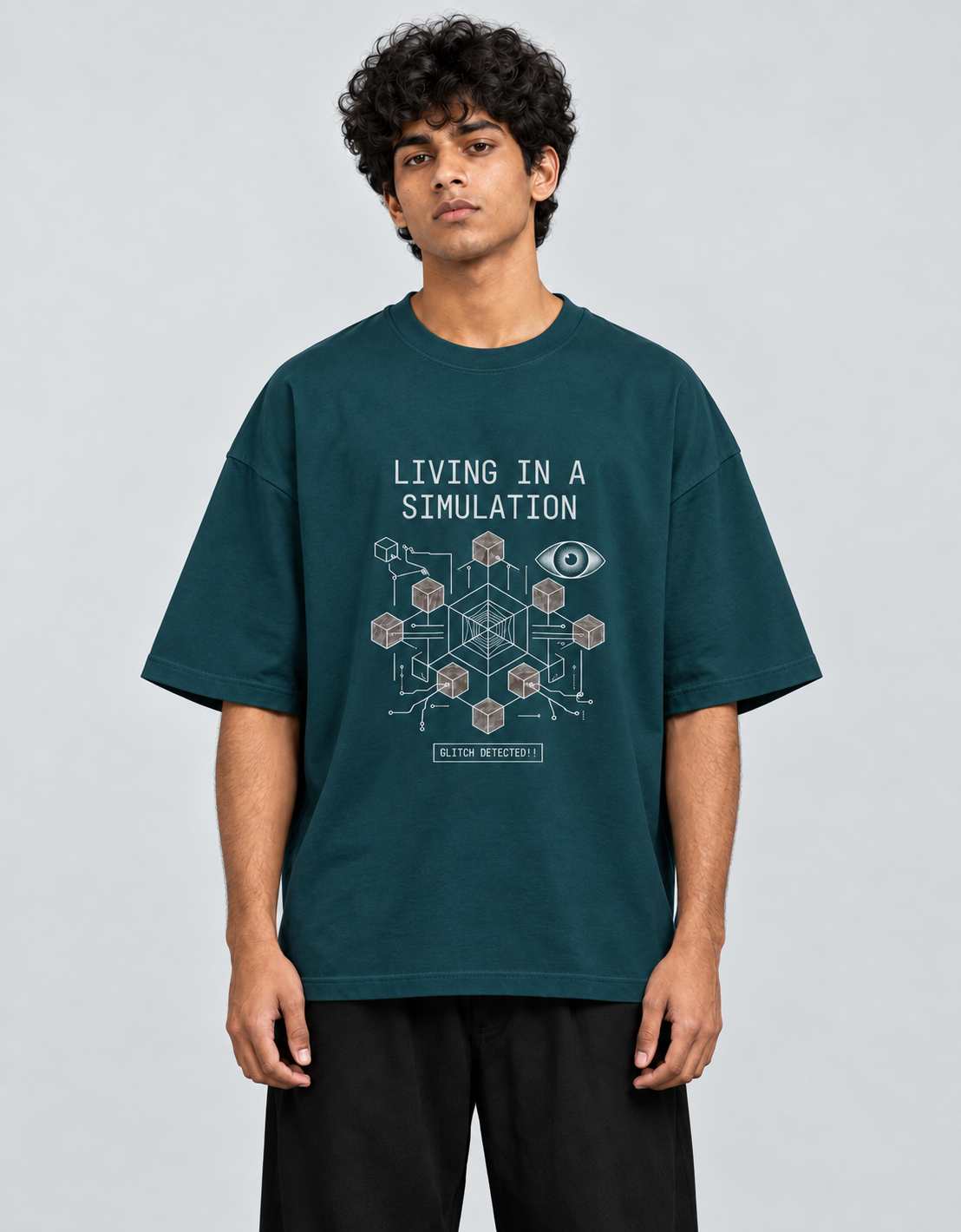 Living in a Simulation oversized T-shirt — Petrol Blue, view 2