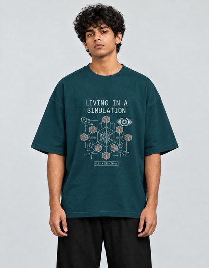 Living in a Simulation oversized T-shirt — Petrol Blue, view 2