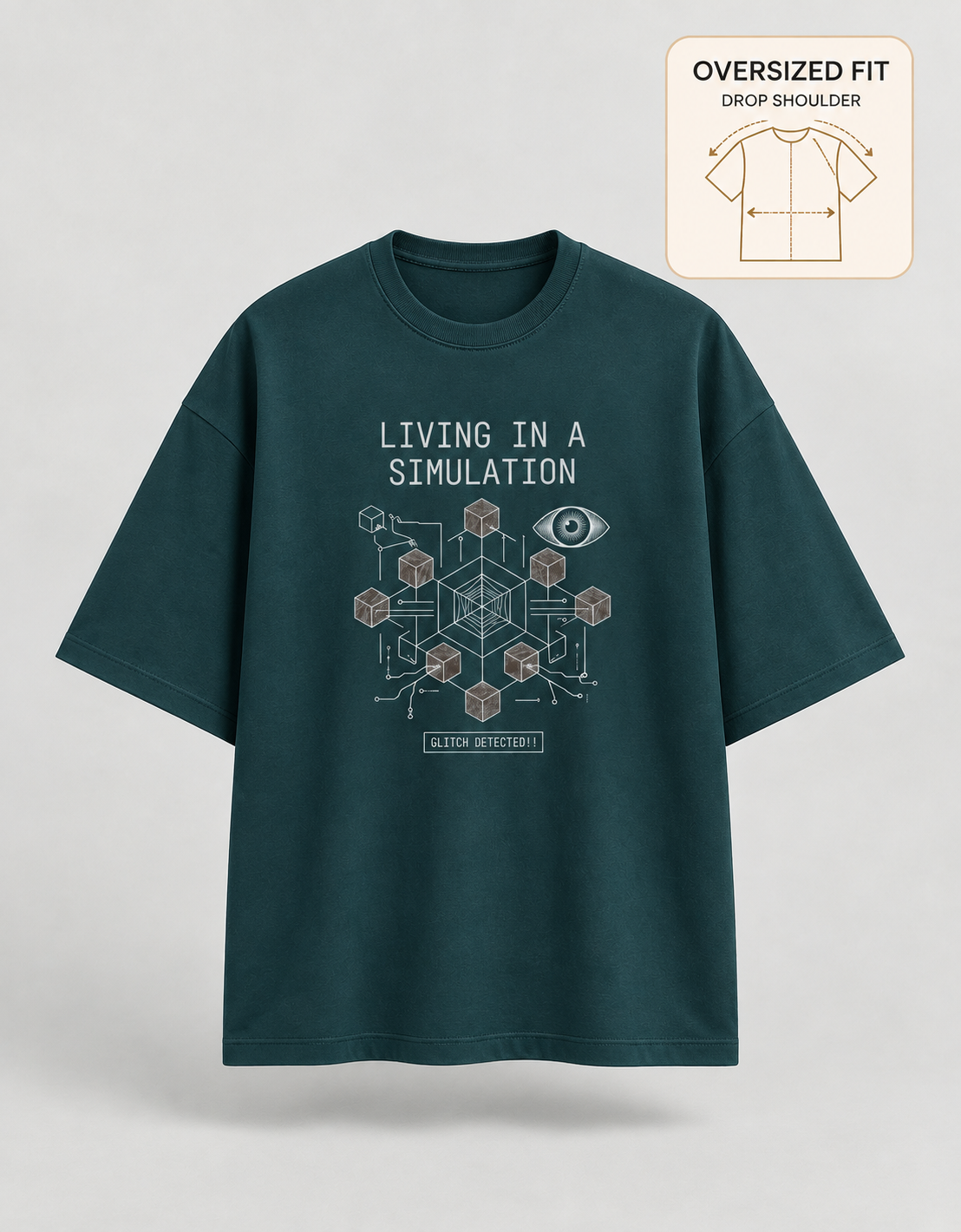 Living in a Simulation oversized T-shirt — Petrol Blue, view 3