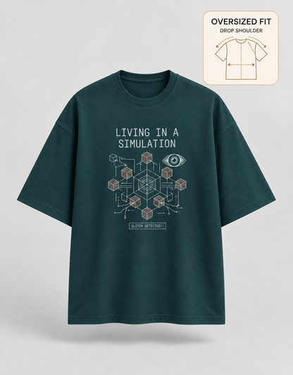 Living in a Simulation oversized T-shirt — Petrol Blue, view 3