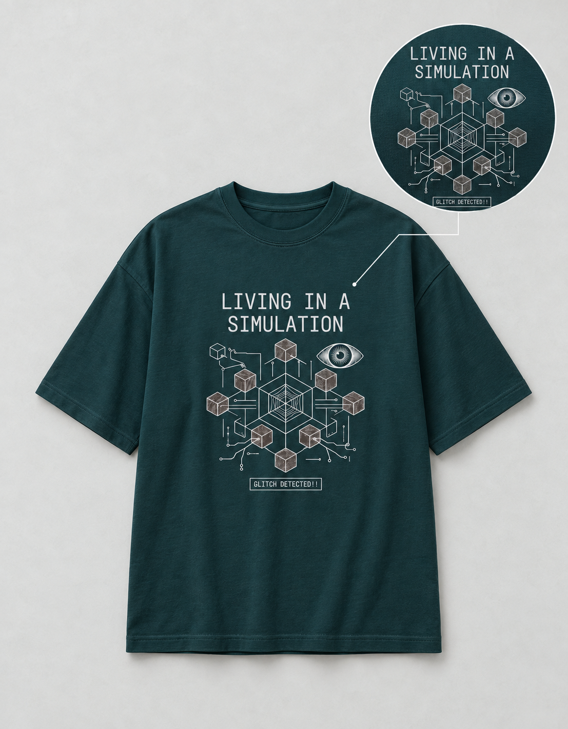 Living in a Simulation oversized T-shirt — Petrol Blue, view 4