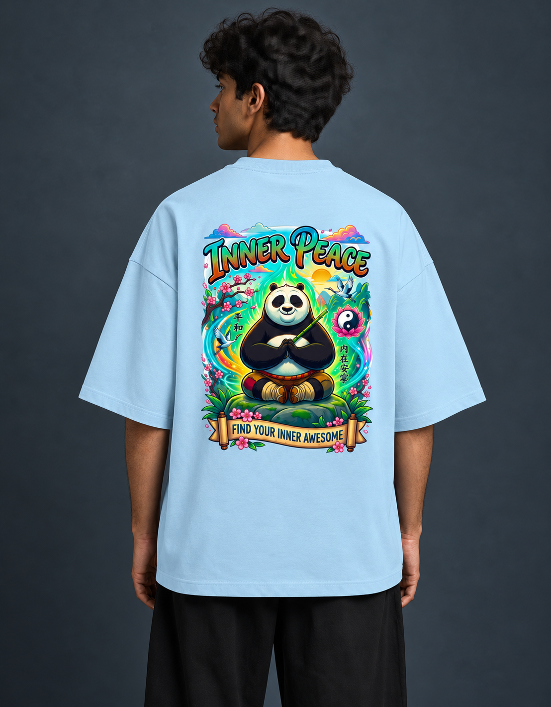 Kung Fu Panda oversized T-shirt — Baby Blue, view 2