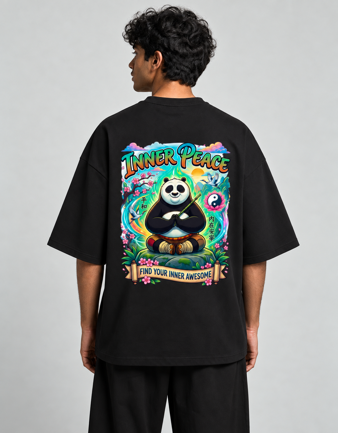 Kung Fu Panda oversized T-shirt — Black, view 2