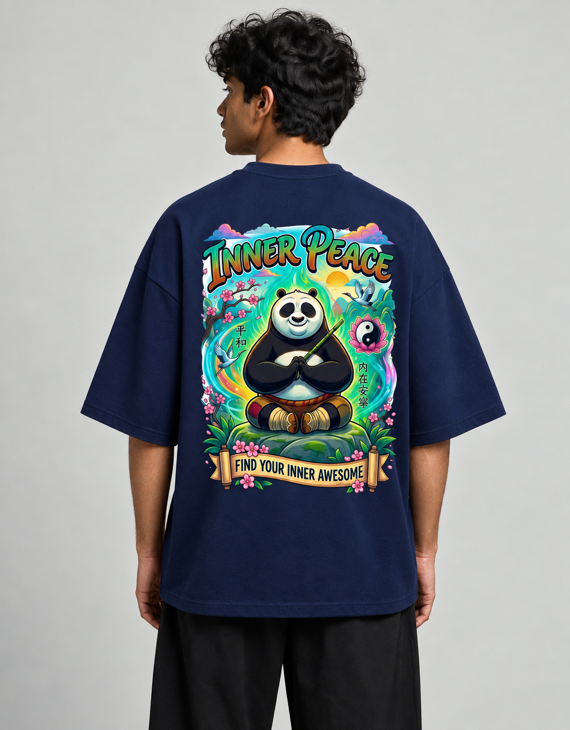 Kung Fu Panda oversized T-shirt — Navy Blue, view 2