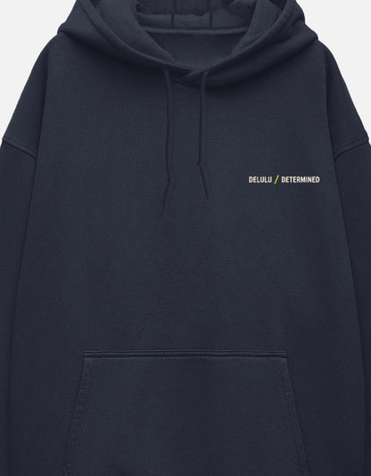 Unisex Oversized Hoodie — Navy Blue, pocket print