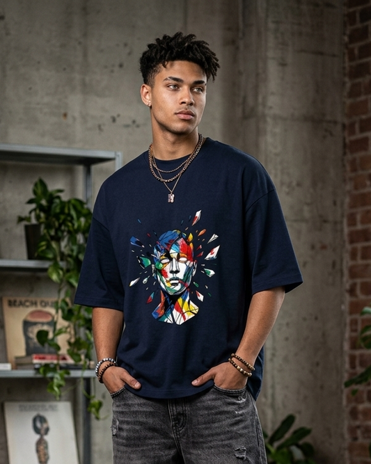 Abstract Face Terry Oversized Tee