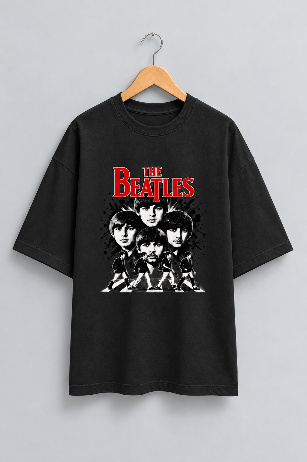 Beatles Black oversized T-shirt mockup – view 1