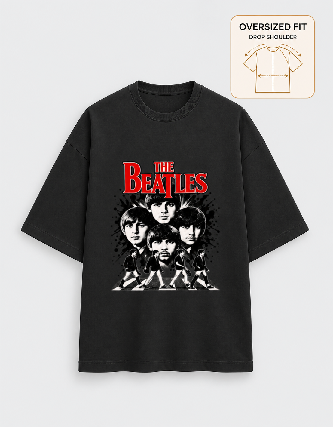 Beatles Black oversized T-shirt mockup – view 3