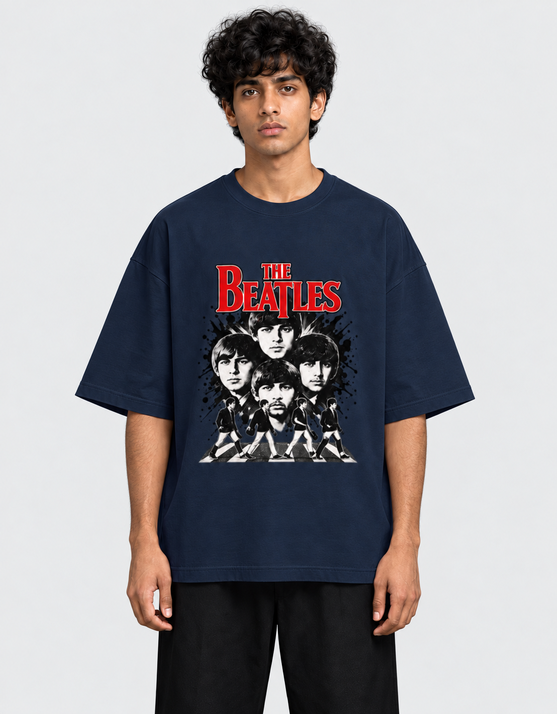 Beatles Navy Blue oversized T-shirt mockup – view 2