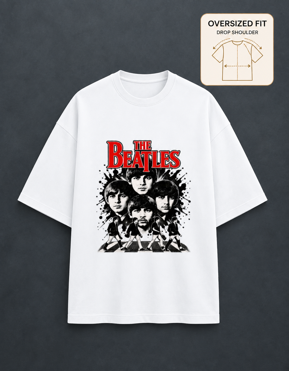 Beatles White oversized T-shirt mockup – view 3