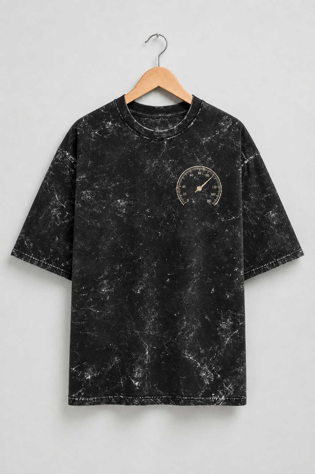 Built for Speed Black acid-wash oversized T-shirt mockup – view 1