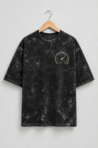Built for Speed Black acid-wash oversized T-shirt mockup – view 1