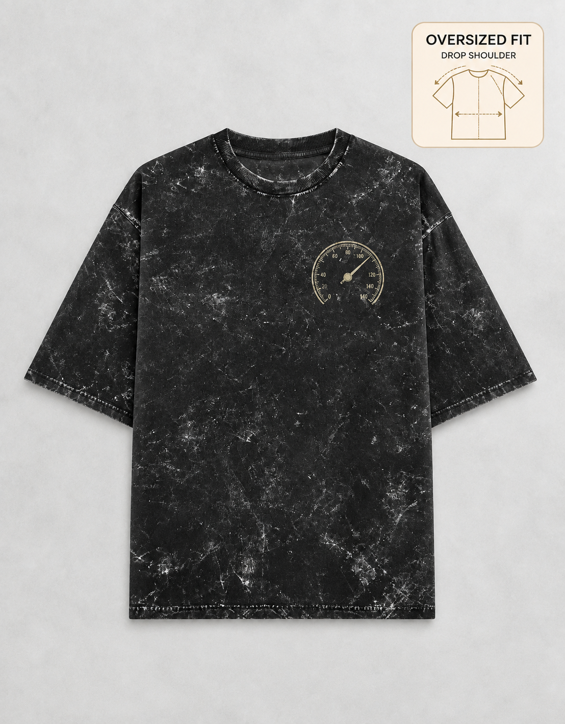 Built for Speed Black acid-wash oversized T-shirt mockup – view 3