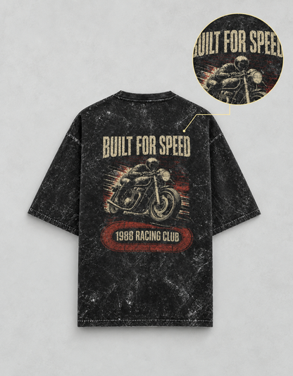 Built for Speed Black acid-wash oversized T-shirt mockup – view 4