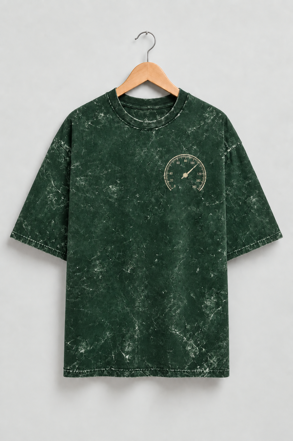 Built for Speed Bottle Green acid-wash oversized T-shirt mockup – view 1