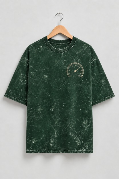 Built for Speed Bottle Green acid-wash oversized T-shirt mockup – view 1