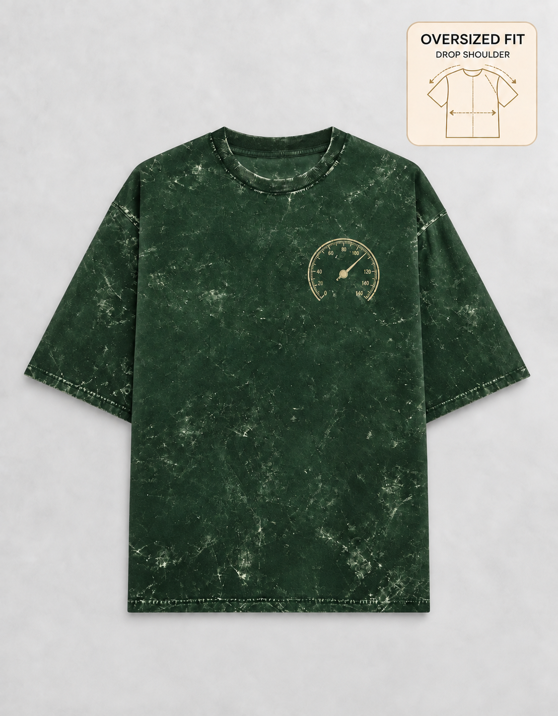 Built for Speed Bottle Green acid-wash oversized T-shirt mockup – view 3