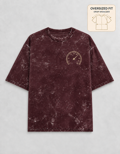 Built for Speed Maroon acid-wash oversized T-shirt mockup – view 3