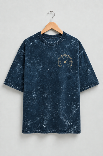 Built for Speed Navy Blue acid-wash oversized T-shirt mockup – view 1