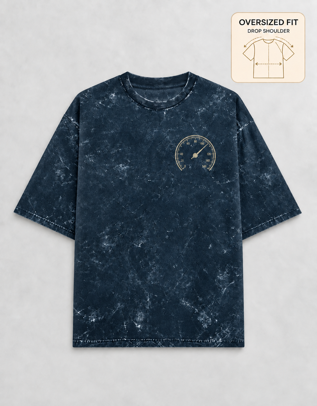 Built for Speed Navy Blue acid-wash oversized T-shirt mockup – view 3