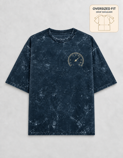 Built for Speed Navy Blue acid-wash oversized T-shirt mockup – view 3
