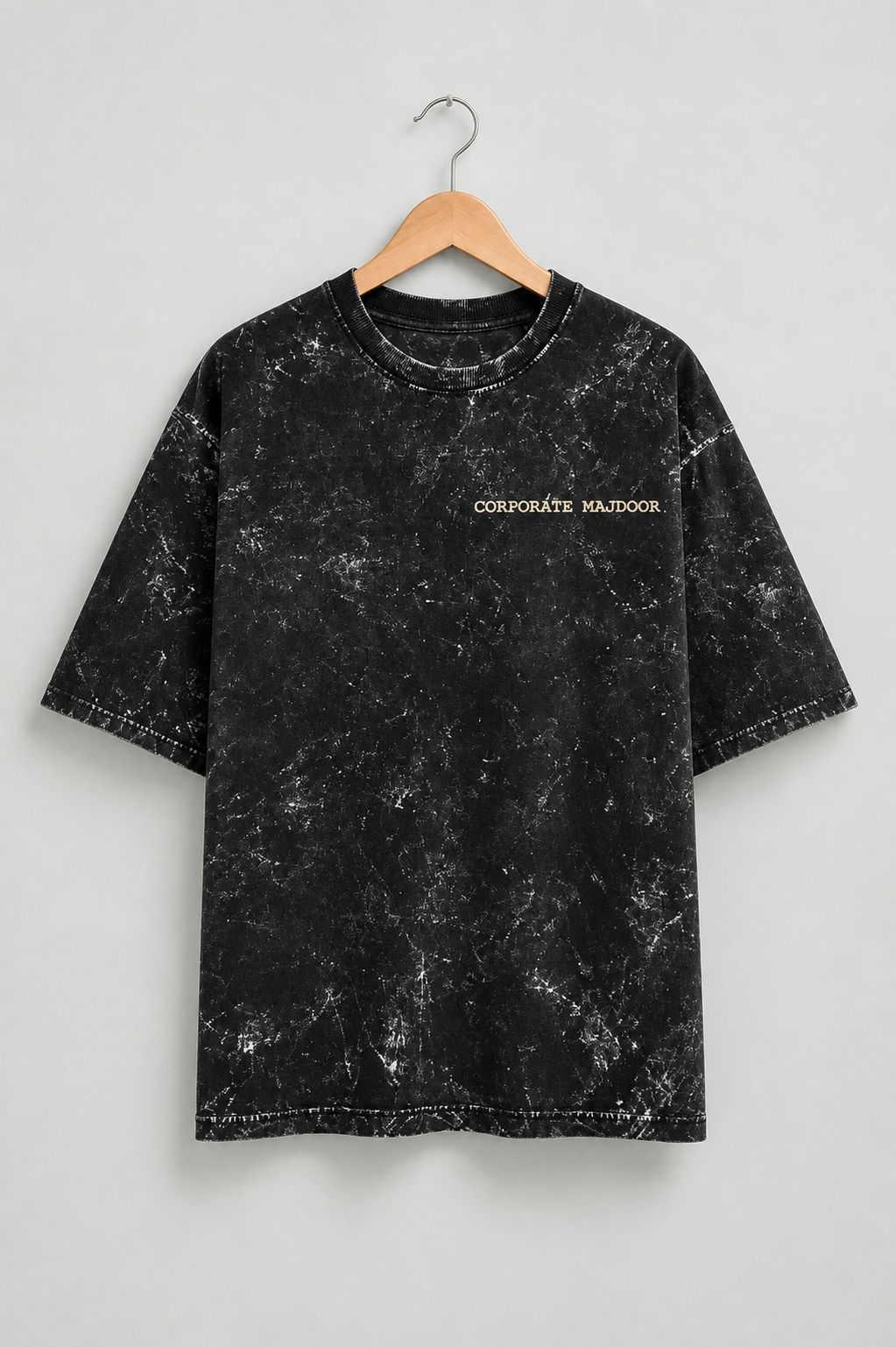 Corporate Majdoor black oversized T-shirt mockup – view 1