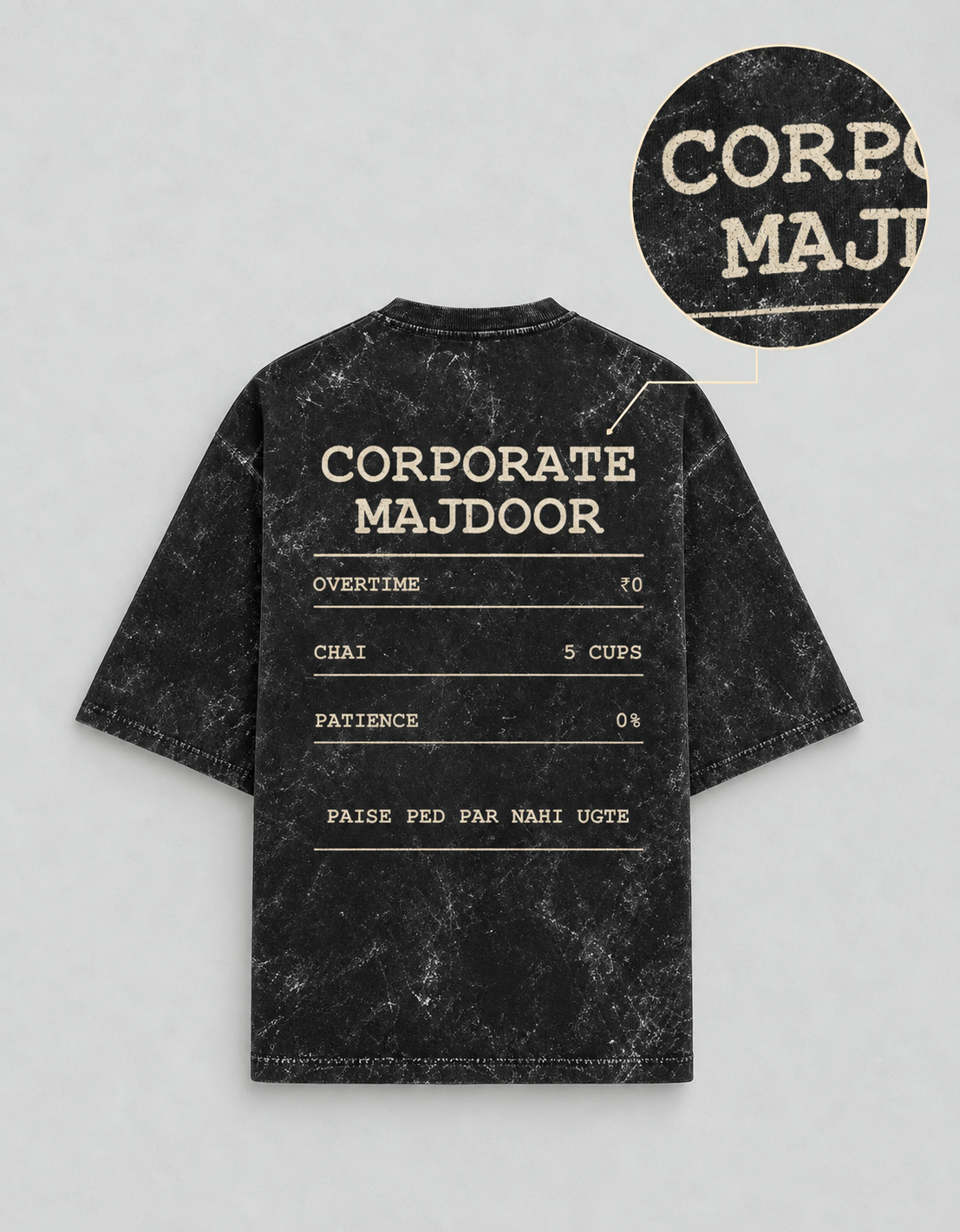 Corporate Majdoor black oversized T-shirt mockup – view 4