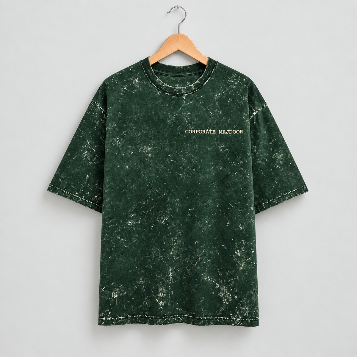 Corporate Majdoor bottle green oversized T-shirt mockup – view 1