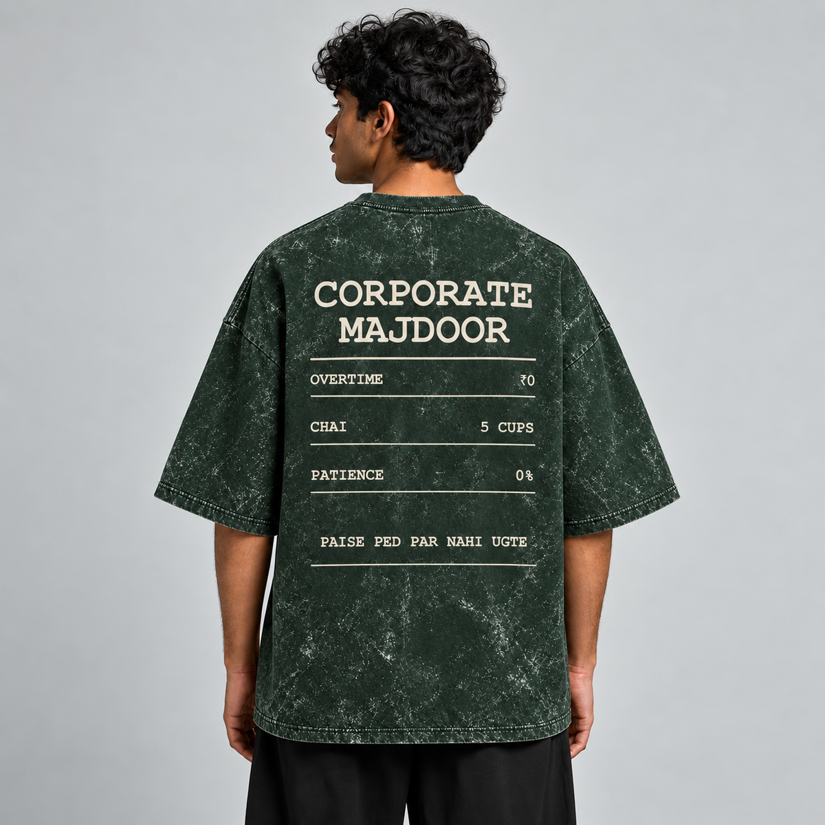 Corporate Majdoor bottle green oversized T-shirt mockup – view 2