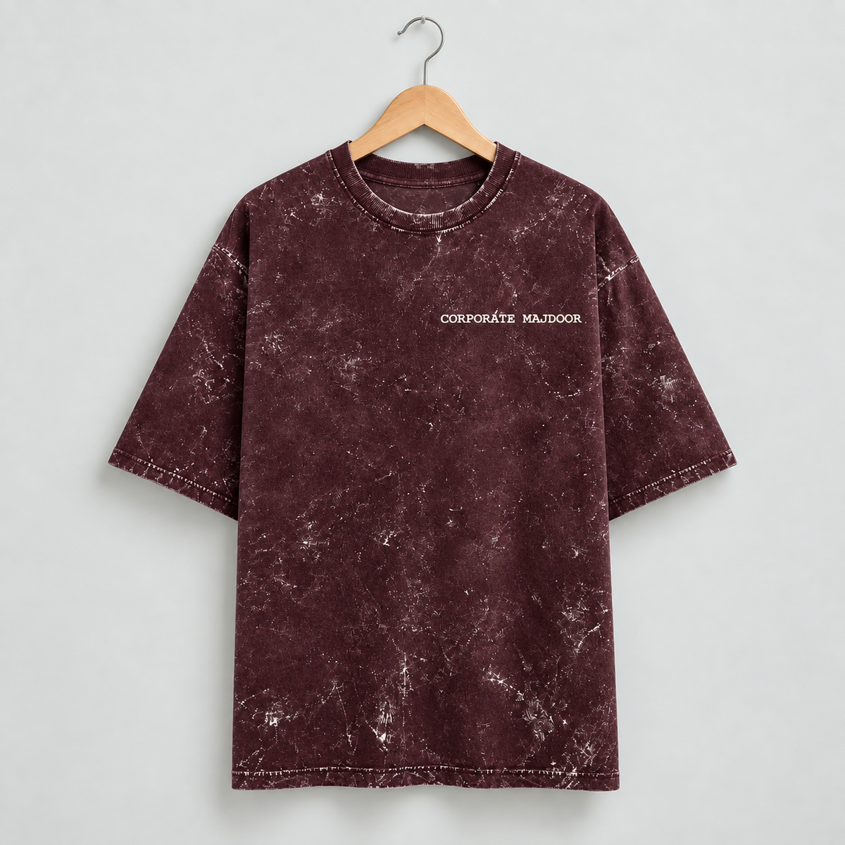 Corporate Majdoor maroon oversized T-shirt mockup – view 1
