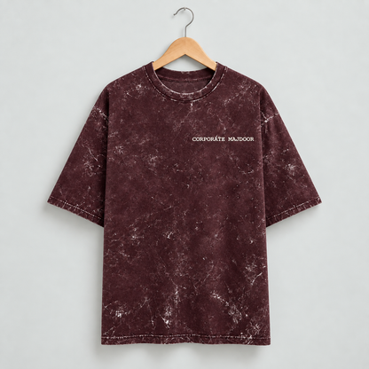 Corporate Majdoor maroon oversized T-shirt mockup – view 1