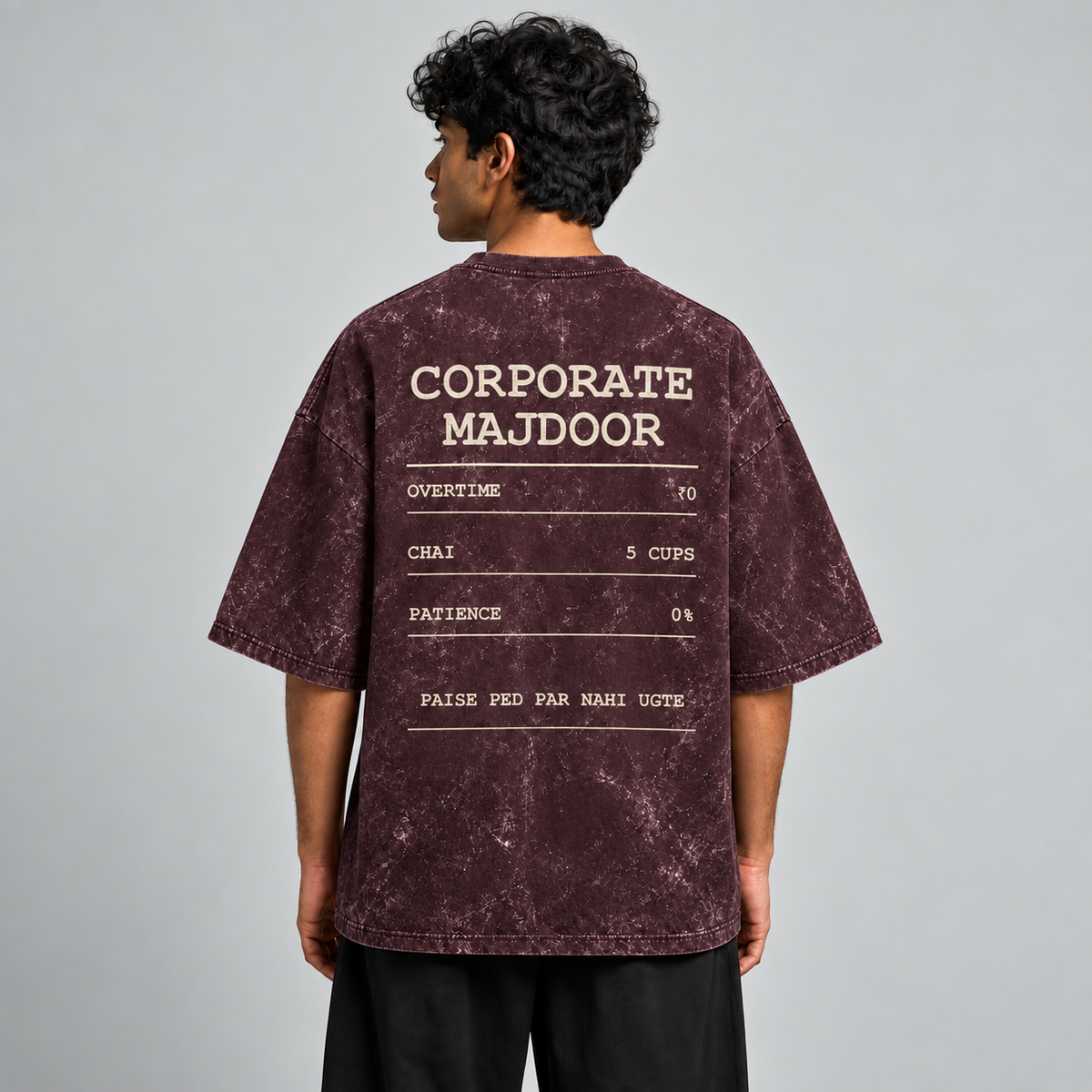 Corporate Majdoor maroon oversized T-shirt mockup – view 2