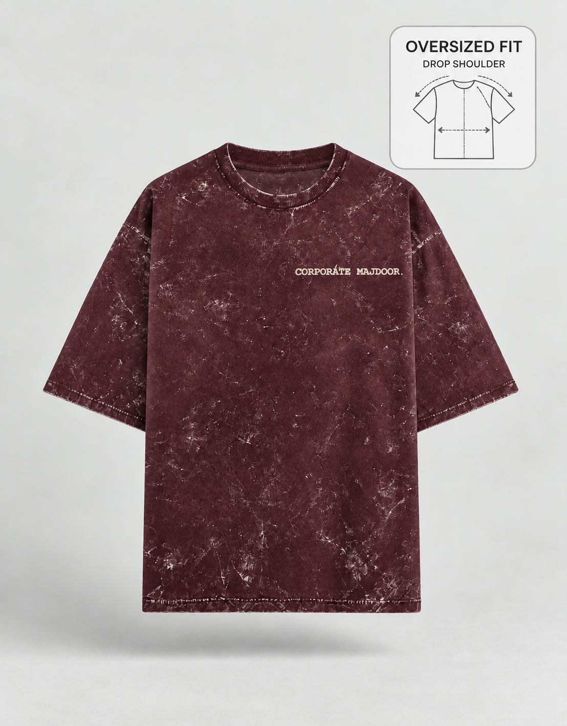 Corporate Majdoor maroon oversized T-shirt mockup – view 3