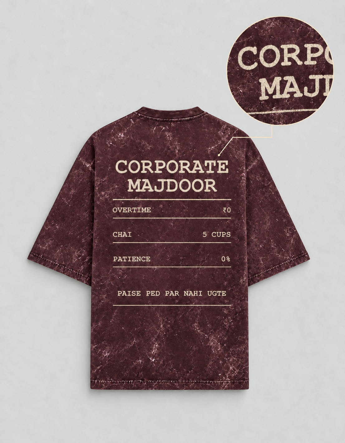 Corporate Majdoor maroon oversized T-shirt mockup – view 4