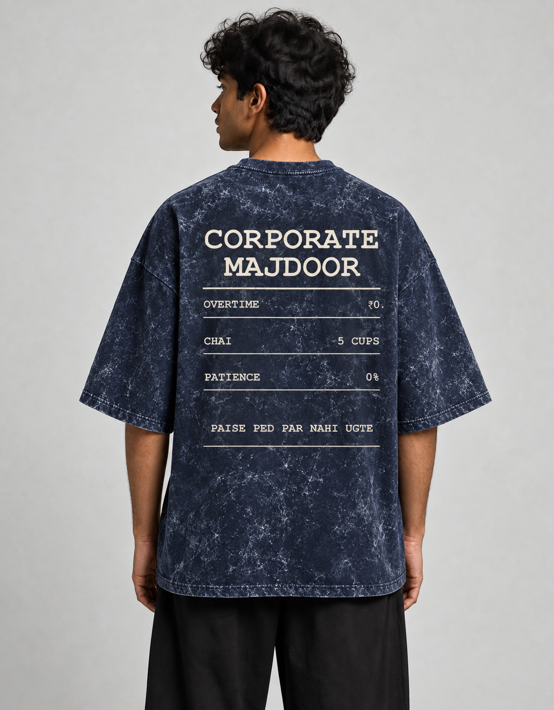 Corporate Majdoor navy blue oversized T-shirt mockup – view 2