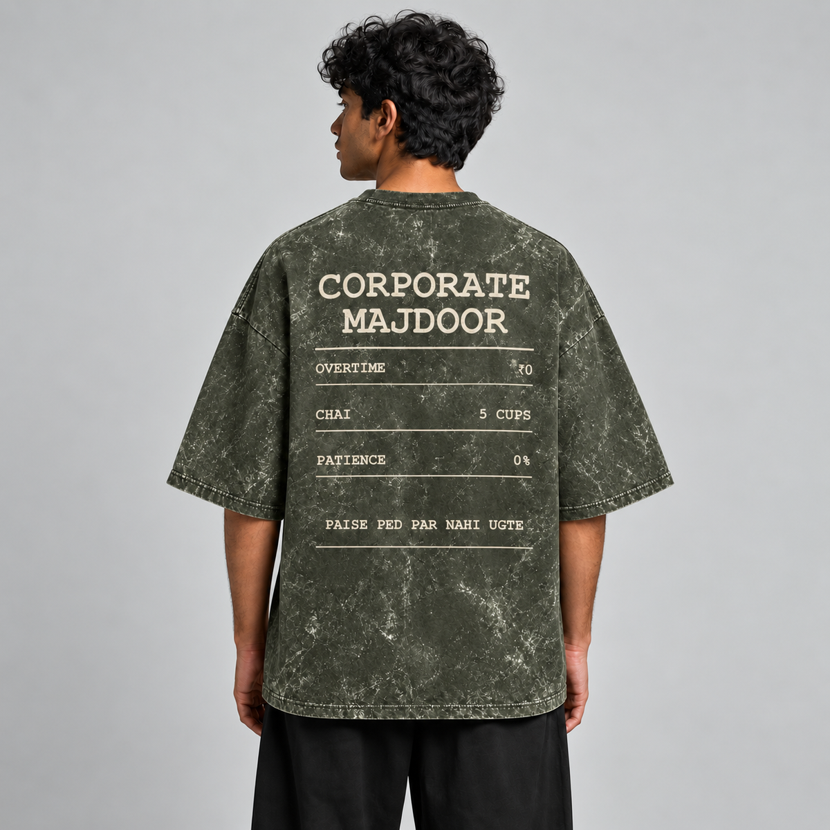 Corporate Majdoor olive green oversized T-shirt mockup – view 2