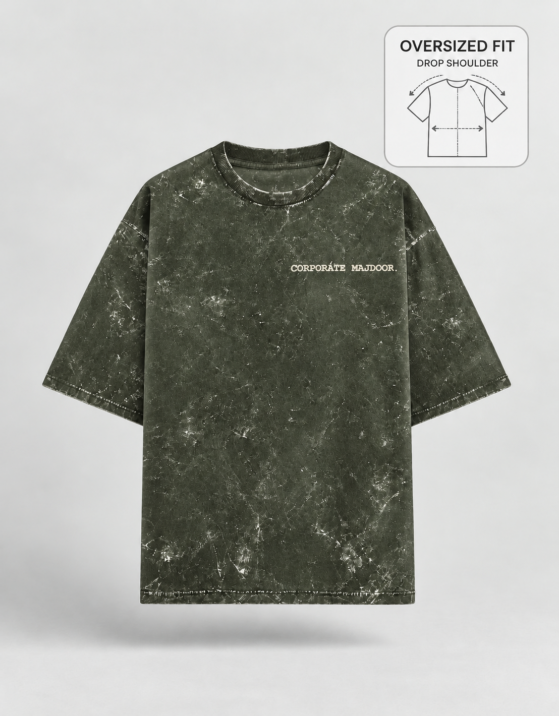 Corporate Majdoor olive green oversized T-shirt mockup – view 3
