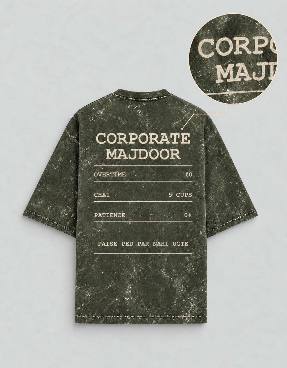 Corporate Majdoor olive green oversized T-shirt mockup – view 4
