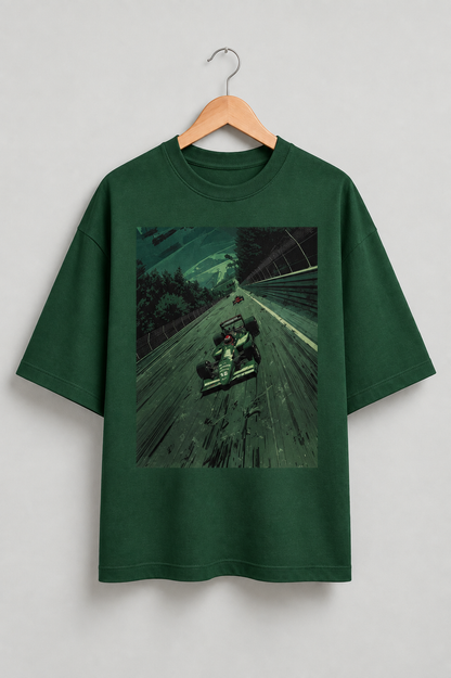 F1 Bottle Green oversized T-shirt mockup – view 1