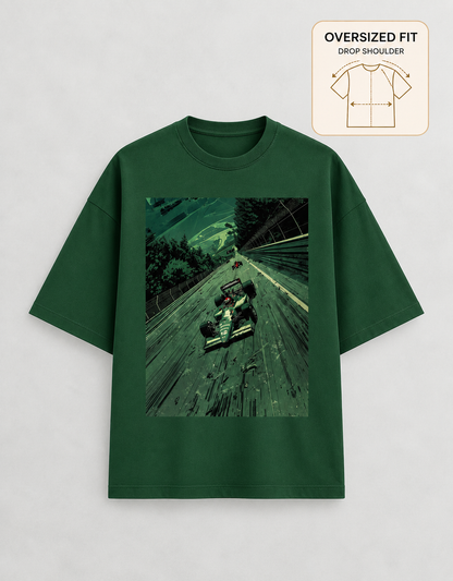 F1 Bottle Green oversized T-shirt mockup – view 3