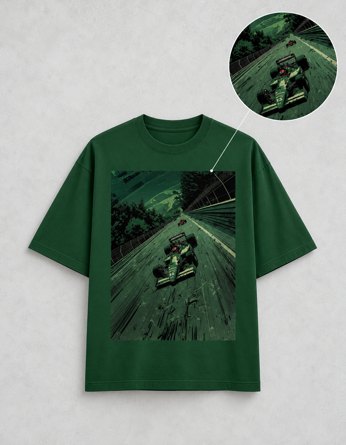 F1 Bottle Green oversized T-shirt mockup – view 4