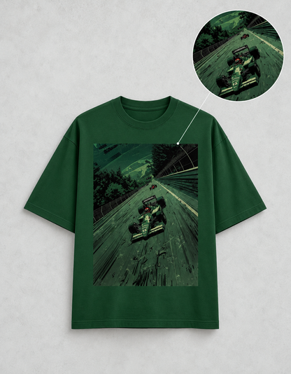 F1 Bottle Green oversized T-shirt mockup – view 4