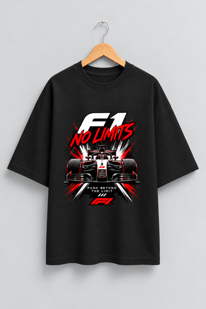 F1 No Limits Black oversized T-shirt mockup – view 1
