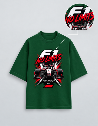 F1 No Limits Bottle Green oversized T-shirt mockup – view 4