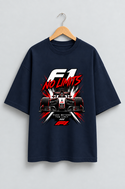 F1 No Limits Navy Blue oversized T-shirt mockup – view 1