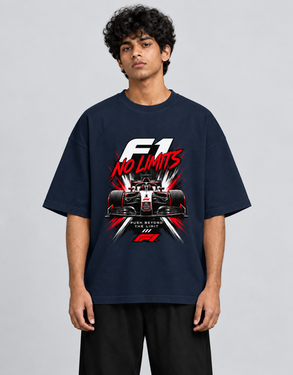 F1 No Limits Navy Blue oversized T-shirt mockup – view 2