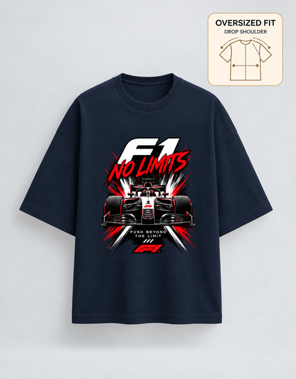 F1 No Limits Navy Blue oversized T-shirt mockup – view 3