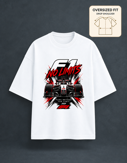 F1 No Limits White oversized T-shirt mockup – view 3